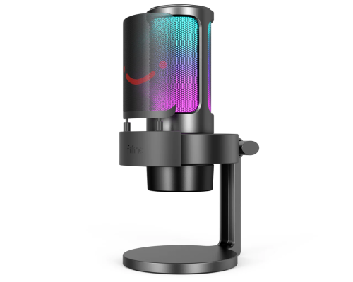 Fifine Ampligame A8 USB microphone with controllable RGB, live monitoring, input dial, pop filter for streaming