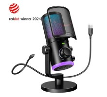 Fifine Ampligame AM6 condenser mic with game/chat mix, noise suppression, monitoring, I/O level & RGB controls