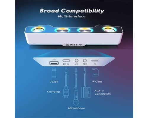 Fifine Ampligame A16 Bluetooth speaker with built-in battery, volume/music/RGB controls, EQ switch for gaming, music, videos