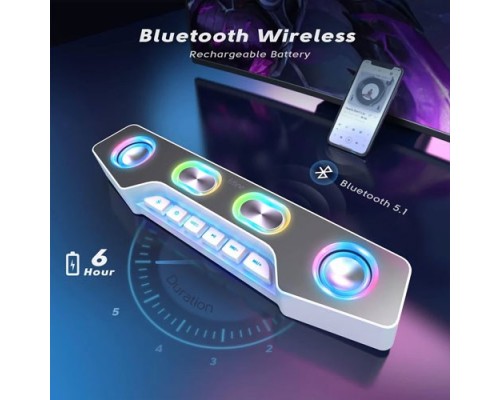 Fifine Ampligame A16 Bluetooth speaker with built-in battery, volume/music/RGB controls, EQ switch for gaming, music, videos