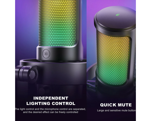 Fifine Ampligame A8 USB microphone with controllable RGB, live monitoring, input dial, pop filter for streaming