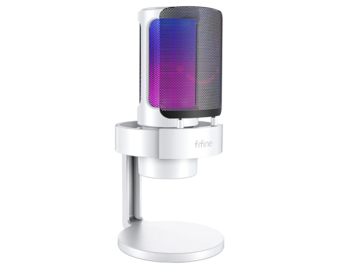 Fifine Ampligame A8 USB microphone with controllable RGB, live monitoring, input dial, pop filter for streaming