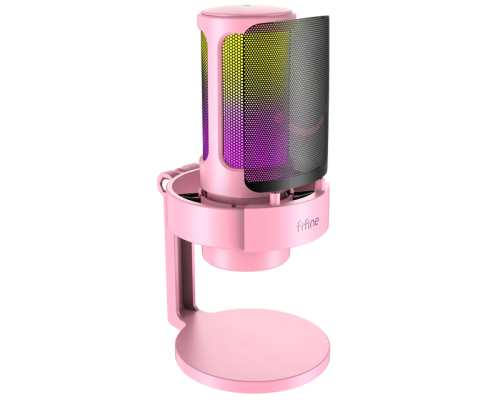 Fifine Ampligame A8 USB microphone with controllable RGB, live monitoring, input dial, pop filter for streaming