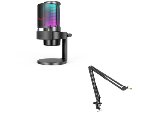 Fifine Ampligame A8 USB microphone with controllable RGB, live monitoring, input dial, pop filter for streaming