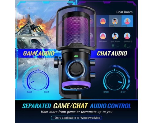 Fifine Ampligame AM6 condenser mic with game/chat mix, noise suppression, monitoring, I/O level & RGB controls