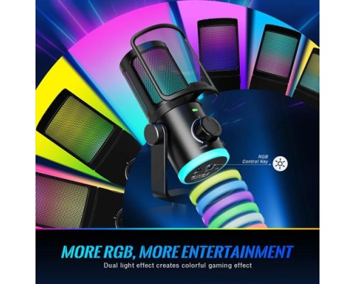 Fifine Ampligame AM6 condenser mic with game/chat mix, noise suppression, monitoring, I/O level & RGB controls