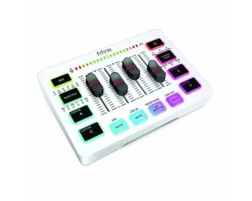 FIFINE Ampligame SC3 Gaming USB Mixer with XLR/headset input, monitoring, line in/out, faders, mute/voice effect/sample