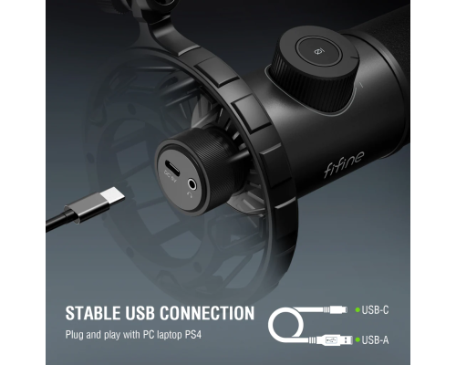 FIFINE K658 USB Dynamic Cardioid Microphone with Live Monitoring, Gain Control, Mute Button