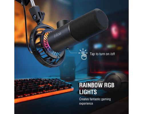 FIFINE K658 USB Dynamic Cardioid Microphone with Live Monitoring, Gain Control, Mute Button