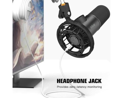 FIFINE K658 USB Dynamic Cardioid Microphone with Live Monitoring, Gain Control, Mute Button