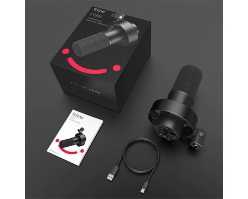 FIFINE K688 USB/XLR Dynamic Microphone with Shock Mount, Touch-Mute, Headphone Jack, I/O Controls for Podcasting