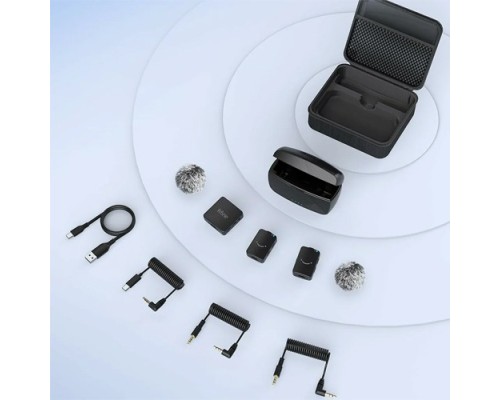 FIFINE M9 Dual Wireless Lavalier Microphone System with Charging Case & 3 Adapter Cables for Android, iPhone, Camera, PC