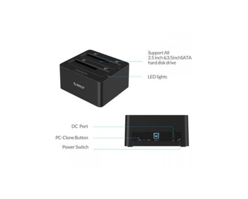 ORICO 6629SUS3 DUAL BAY 2.5/3.5INCH SATA USB 3.0 HDD ENCLOSURE WITH DOCKING STATION