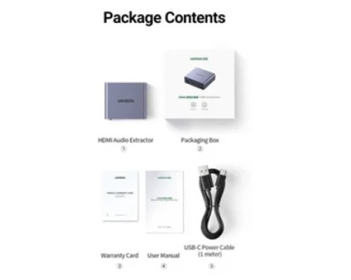 UGREEN 60649 HDMI AUDIO EXTRACTOR (SPDIF+3.5MM AUX)