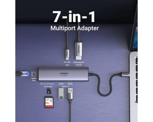 UGREEN CM512 USB C 7 IN 1 HUB WITH 4K 60HZ HDMI (60515)