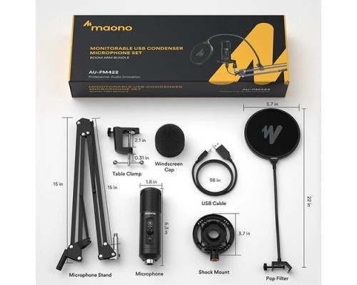 Maono AU-PM422 Podcast Microphone Zero Latency Monitoring