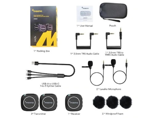 Maono WM820 A2 Real-time Monitoring and Mute 2-Person Wireless Microphone