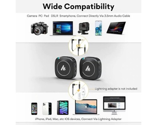 Maono WM820 Real-time Monitoring and Mute Wireless Lavalier Microphone