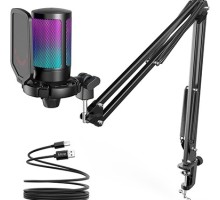 FIFINE AMPLIGAME A6T Gaming PC USB Microphone, Podcast Condenser Mic with Boom Arm Microphone